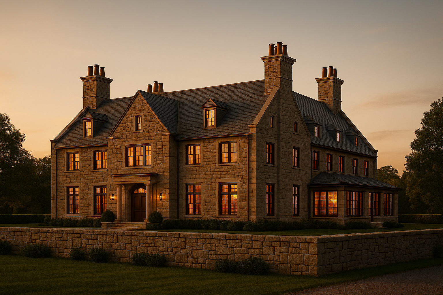 Stone, slate and copper estate exterior