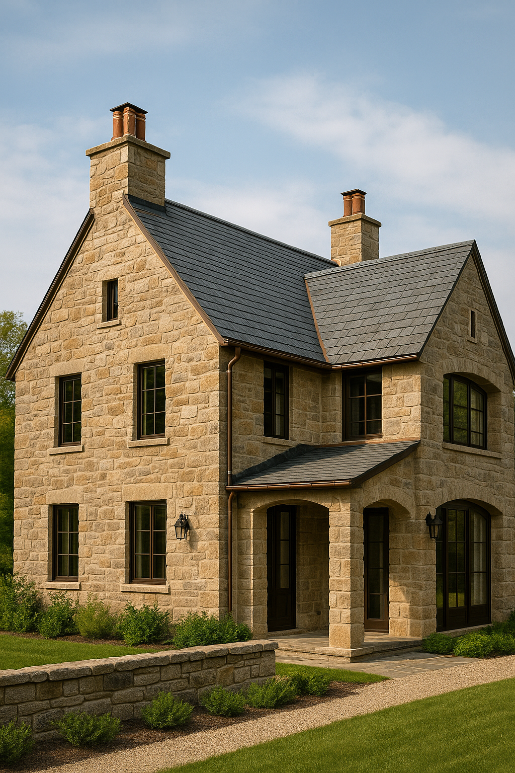 Heritstone structural stone wall and house massing